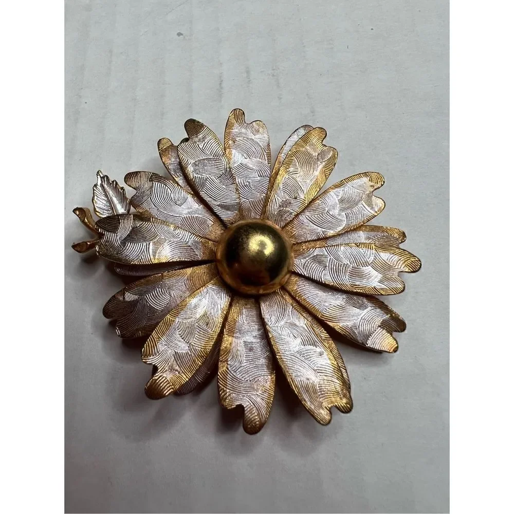 Vintage floral gold and silver tone brooch